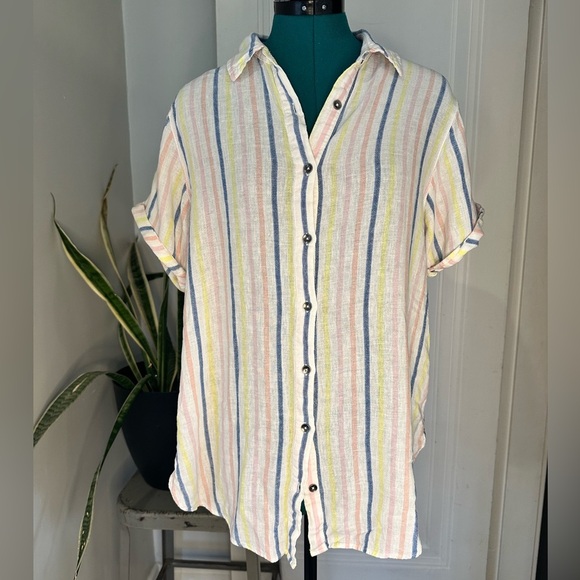 Splendid Small Linen Blend Button Up Striped Shirt Coastal Cottage Core - Picture 1 of 11